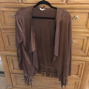 Brown suede open fringed jacket